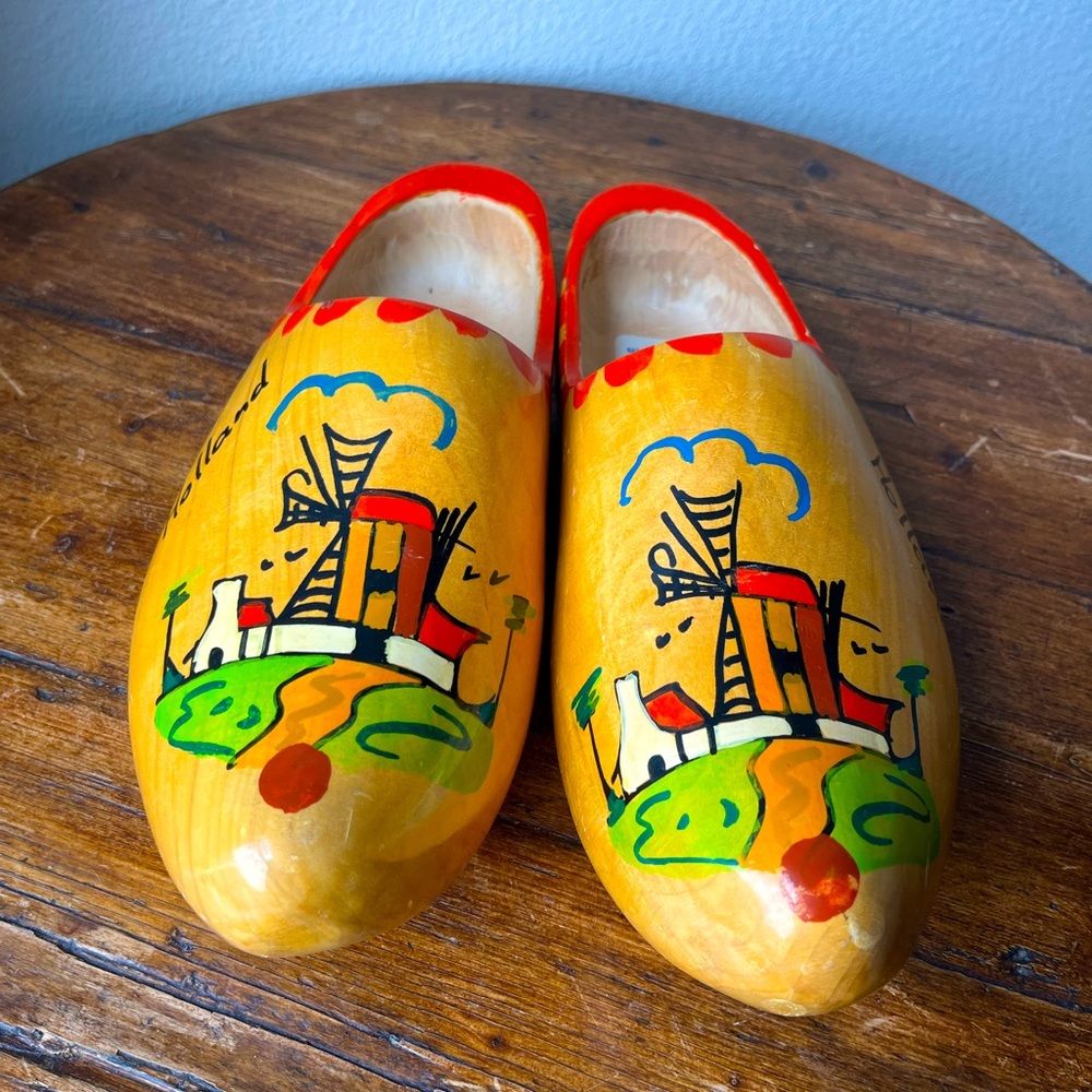 Vintage Large Dutch Wooden Shoes, Clogs, from Holland